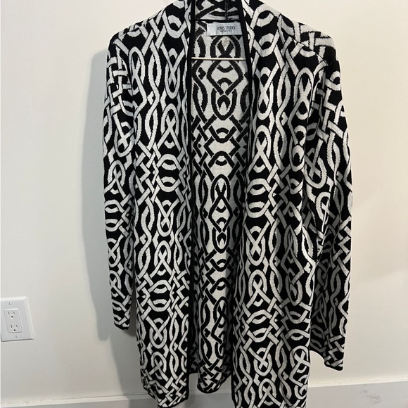 Jones Studio black And White Print Open Cardigan size medium - Picture 2 of 4